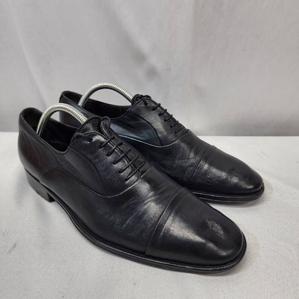 Bruno Magli Maioco Oxford Men's 8 Black Leather Cap Toe Dress Shoes